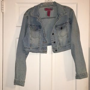 Cropped faux jean jacket